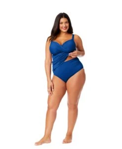 Women's Plus Live In Color Twist Front Underwire Tankini Swim Top(Womens Plus Live In Color Twist Front Underwire Tankini Swim Top) -Simply Bikini Store MYPT23301 SLB SlateBlue MYPB36001 SLB 1542