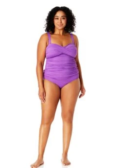 Women's Plus Size Live In Color Twist Front Bandeaukini Swim Top(Womens Plus Size Live In Color Twist Front Bandeaukini Swim Top) -Simply Bikini Store MYPT25001 PURPLE MYPB36001 PURPLE 1625