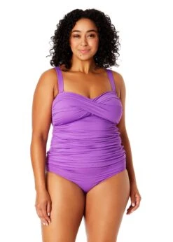 Women's Plus Size Live In Color Twist Front Bandeaukini Swim Top(Womens Plus Size Live In Color Twist Front Bandeaukini Swim Top) -Simply Bikini Store MYPT25001 PURPLE MYPB36001 PURPLE 1625 FRONT