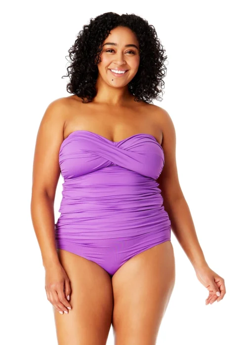 Women's Plus Size Live In Color Twist Front Bandeaukini Swim Top(Womens Plus Size Live In Color Twist Front Bandeaukini Swim Top)
