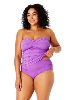 Women's Plus Size Live In Color Twist Front Bandeaukini Swim Top(Womens Plus Size Live In Color Twist Front Bandeaukini Swim Top) -Simply Bikini Store MYPT25001 PURPLE MYPB36001 PURPLE 1672 FRONT