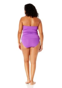 Women's Plus Size Live In Color Twist Front Bandeaukini Swim Top(Womens Plus Size Live In Color Twist Front Bandeaukini Swim Top) -Simply Bikini Store MYPT25001 PURPLE MYPB36001 PURPLE 1678