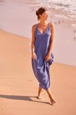 Women's V Neck Braided Shell Strap Cover Up(Womens V Neck Braided Shell Strap Cover Up) -Simply Bikini Store blueshellibcu1