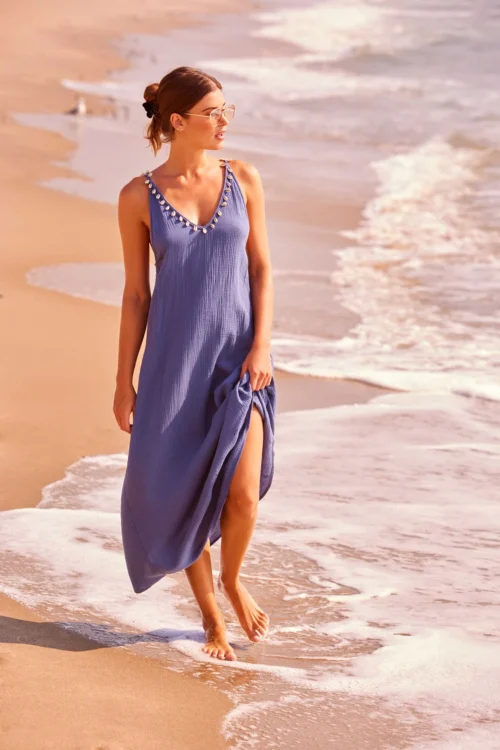 Women's V Neck Braided Shell Strap Cover Up(Womens V Neck Braided Shell Strap Cover Up) -Simply Bikini Store blueshellibcu2 scaled