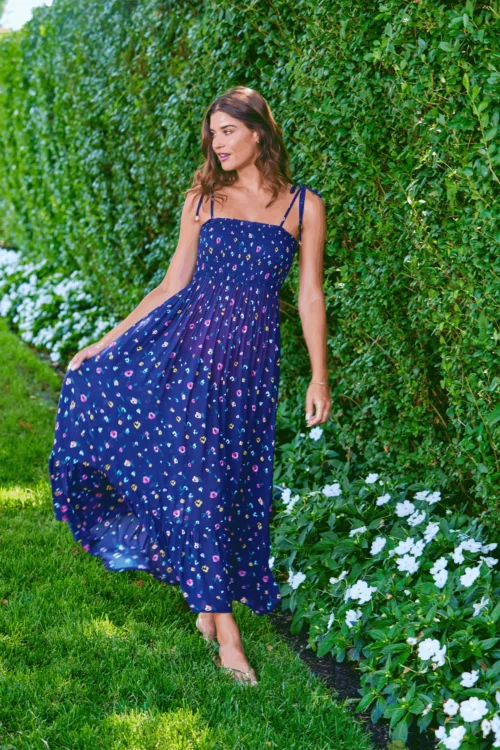 Women's Gradient Floral Smocked Shoulder Tie Dress Cover Up(Womens Gradient Floral Smocked Shoulder Tie Dress Cover Up) -Simply Bikini Store resizegradientfloraldress scaled